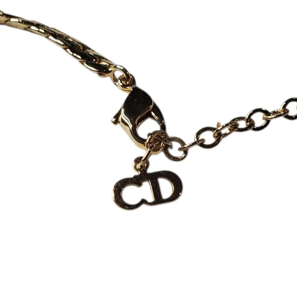 DIOR Vintage 1980's 18k Gold Plated Enamel Crystal Pearl Necklace - Picture 5 of 5